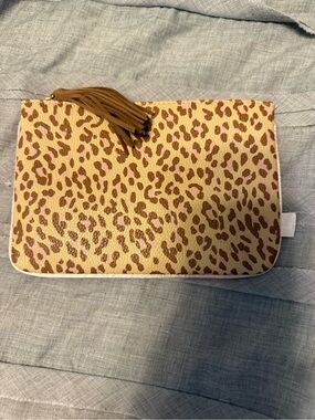 ipsy Leopard Print Cosmetic Bag in Beige and Brown with Tassel